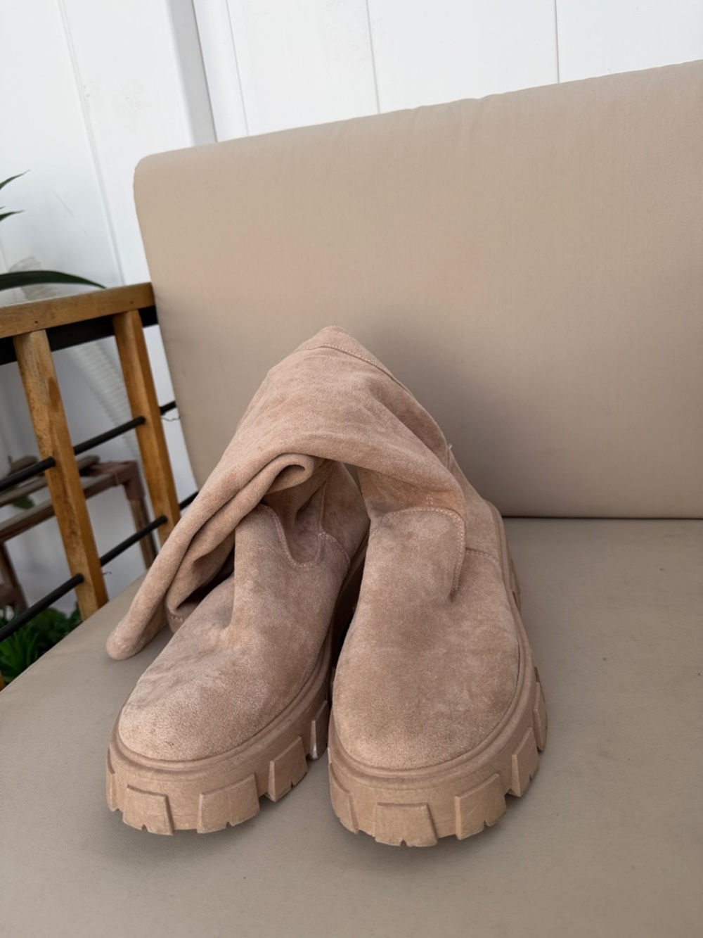 Forever 21 Taupe Suede Over-the-Knee Chunky Sole Boots